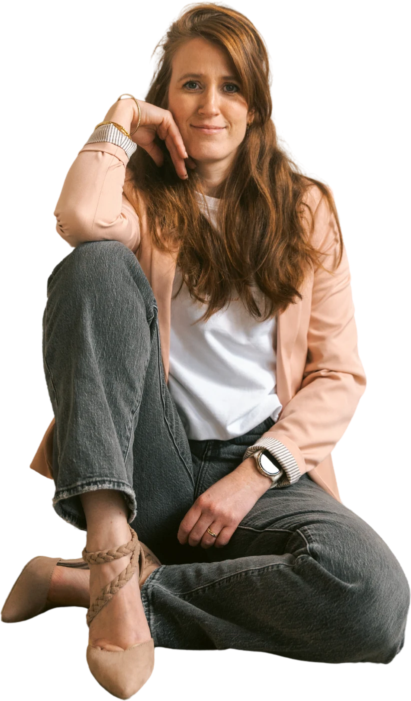 Margot van Lieshout, seated on the blog banner