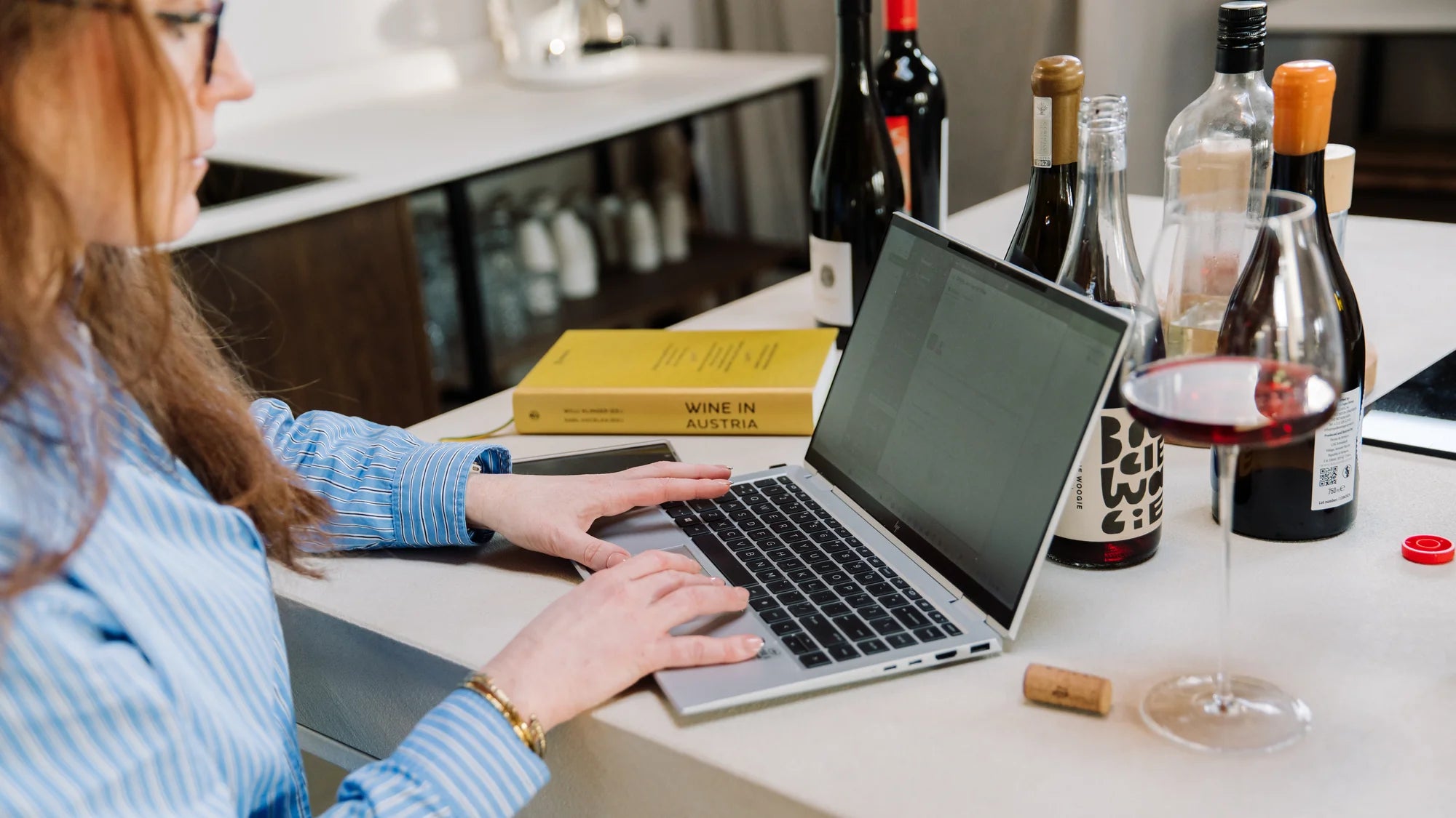 Margot van Lieshout at work on wine marketing